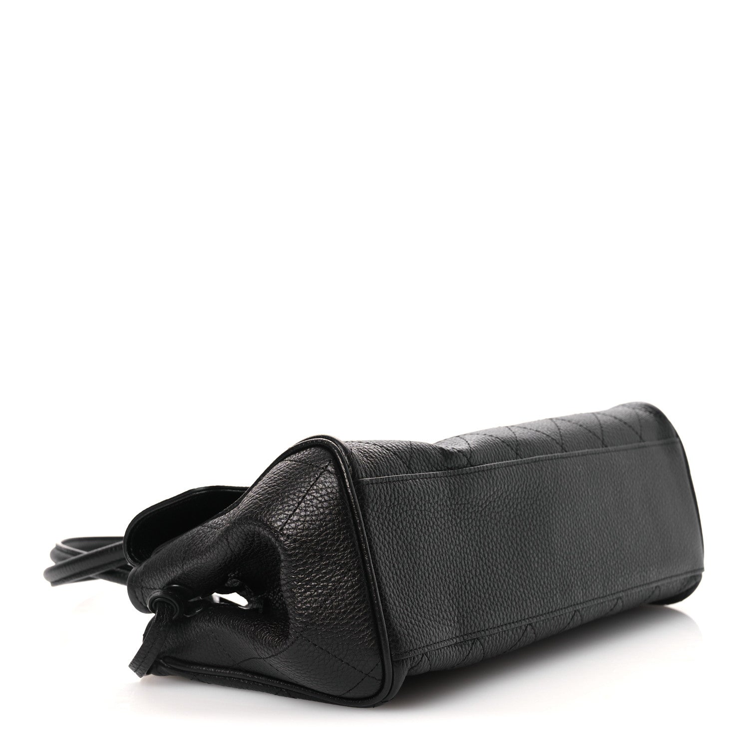 Grained Calfskin Stitched Urban Essentials Small Shopping Bag Black