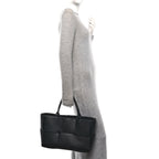 Grained Calfskin Maxi Intrecciato Medium Arco Tote Black