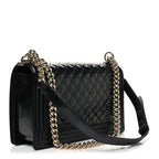 Iridescent Glazed Calfskin Quilted New Medium Boy Flap Black