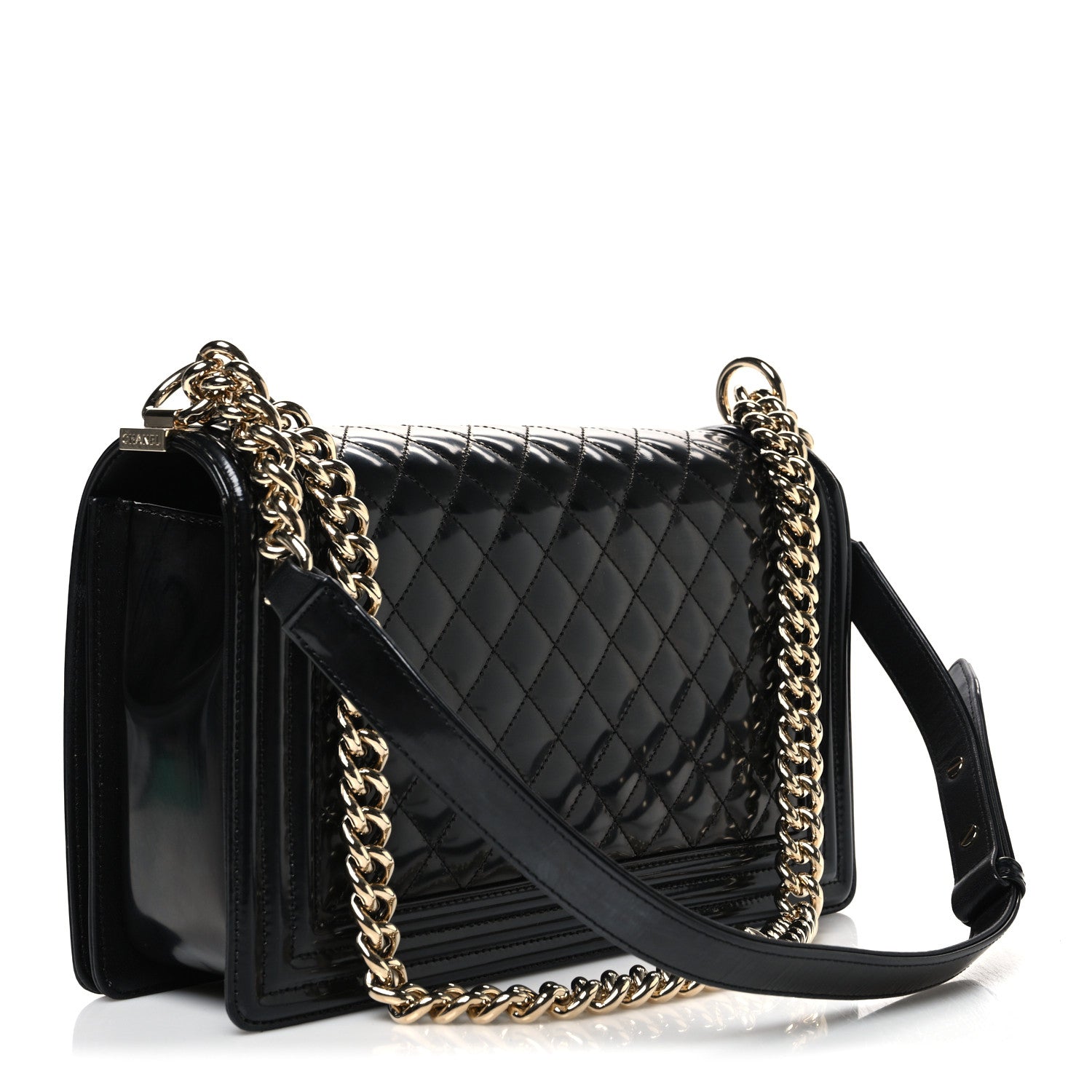Iridescent Glazed Calfskin Quilted New Medium Boy Flap Black