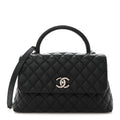 Caviar Lizard Embossed Quilted Small Coco Handle Flap Black