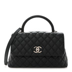 Caviar Lizard Embossed Quilted Small Coco Handle Flap Black