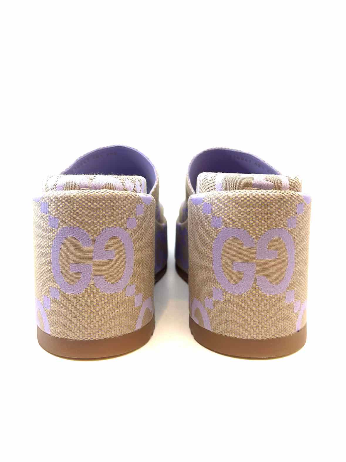 GUCCI Size 10.5 Lavender Canvas Monogram Wedge