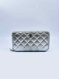 CHANEL Silver Leather Quilted Wallet