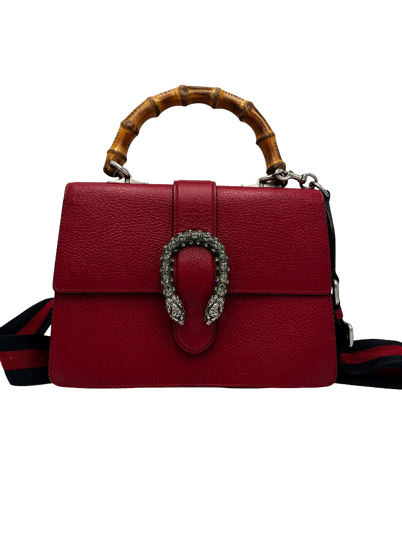 Gucci Dionysus Bamboo Top Handle Bag Leather Red Leather Handbag (Authentic Pre-Loved)