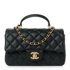 Caviar Quilted Mini Top Handle Rectangular Flap Black