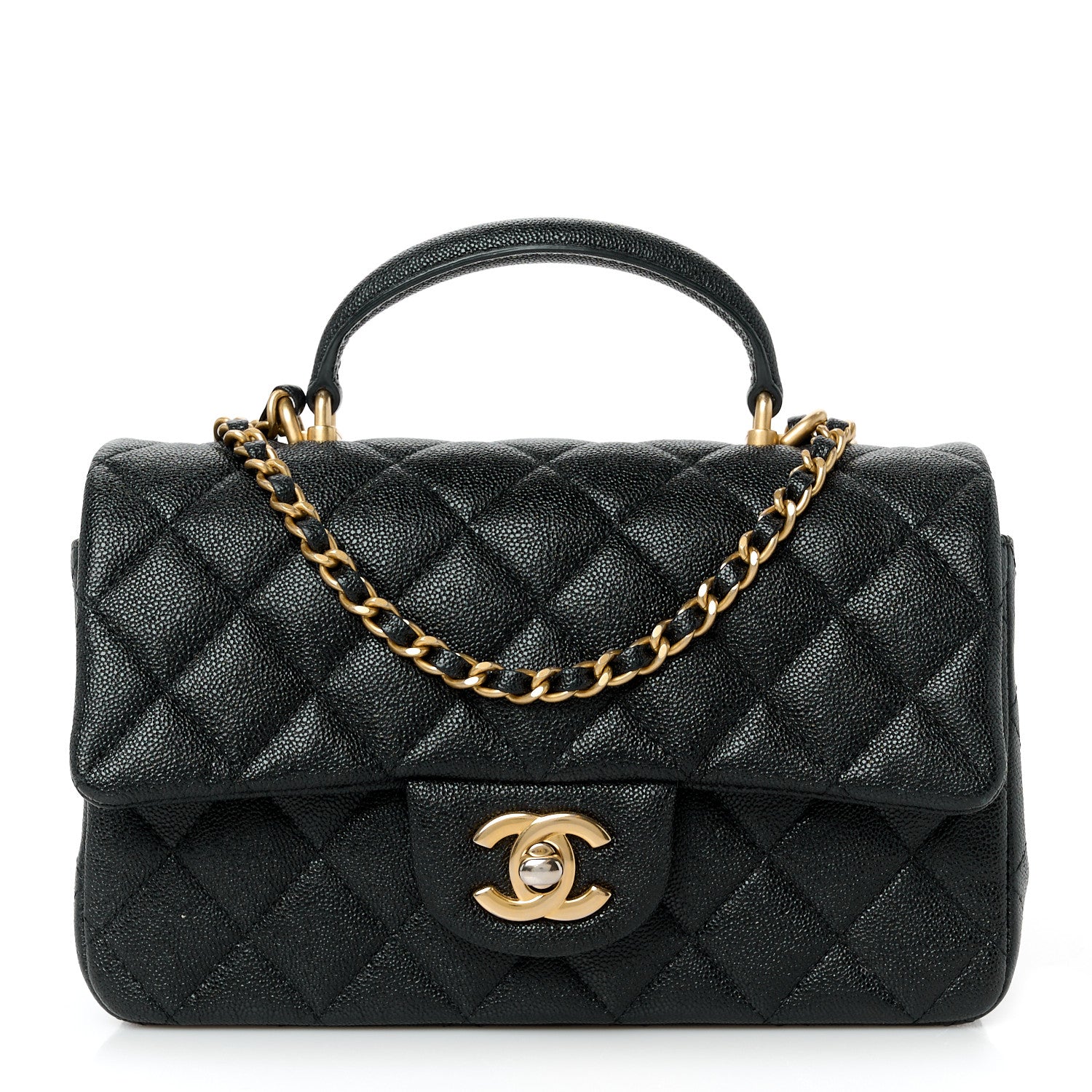 Caviar Quilted Mini Top Handle Rectangular Flap Black