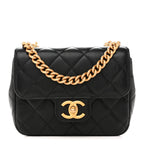 Shiny Goatskin Quilted Mini Chain Strap Flap Black