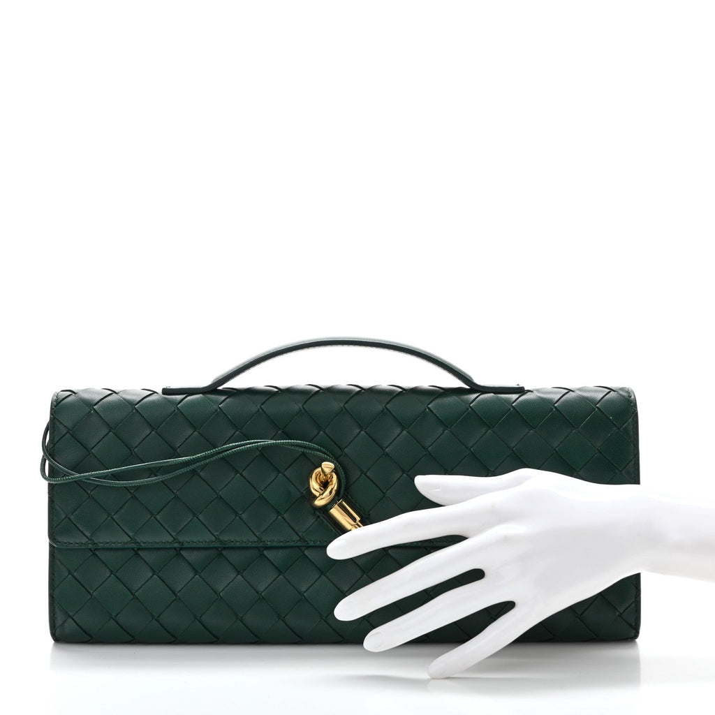 Nappa Intrecciato Long Andiamo Top Handle Clutch Emerald Green