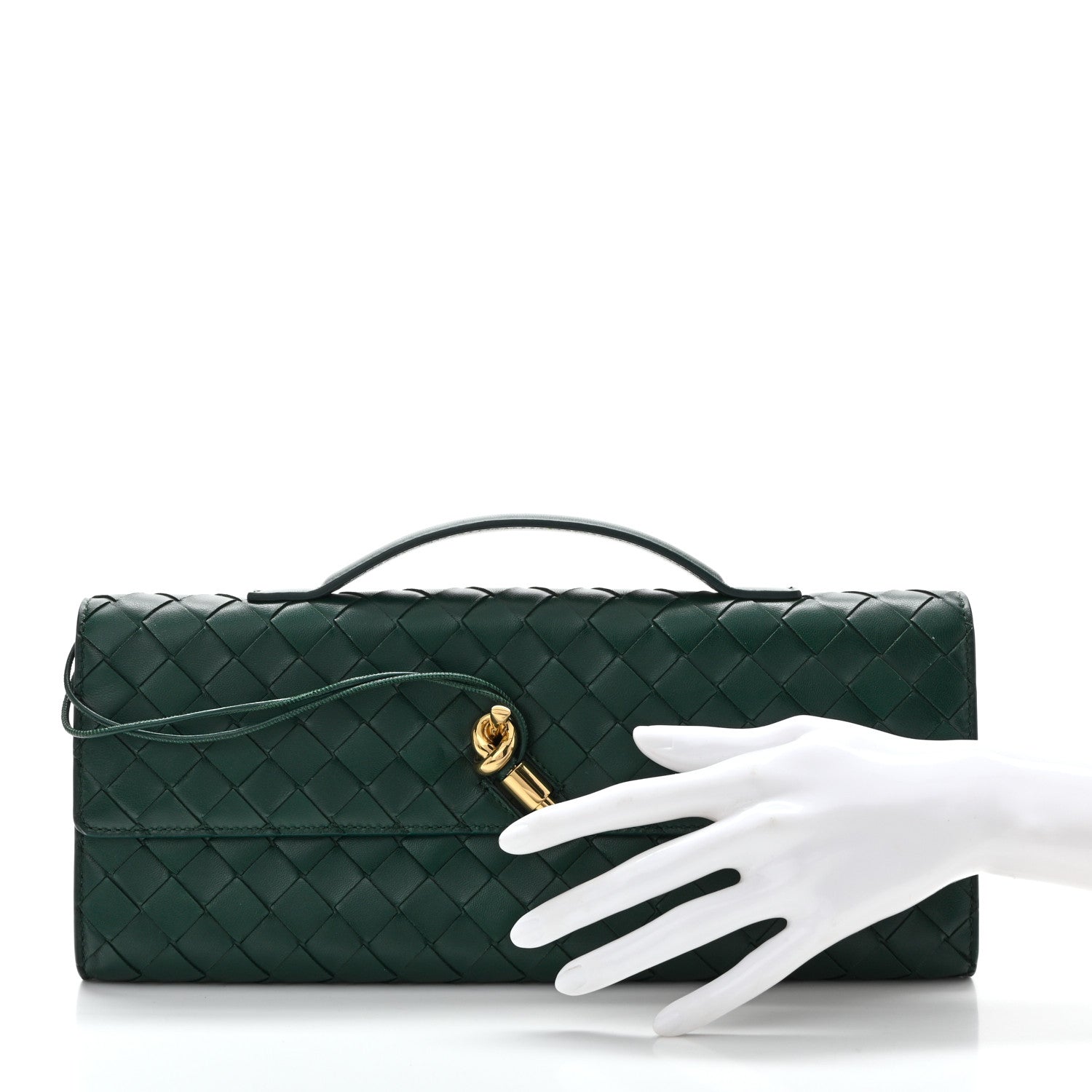 Nappa Intrecciato Long Andiamo Top Handle Clutch Emerald Green