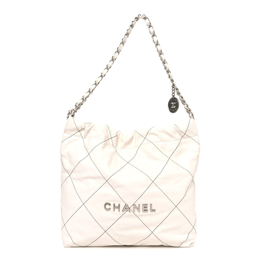 Shiny Calfskin Quilted Small Chanel 22 White Black