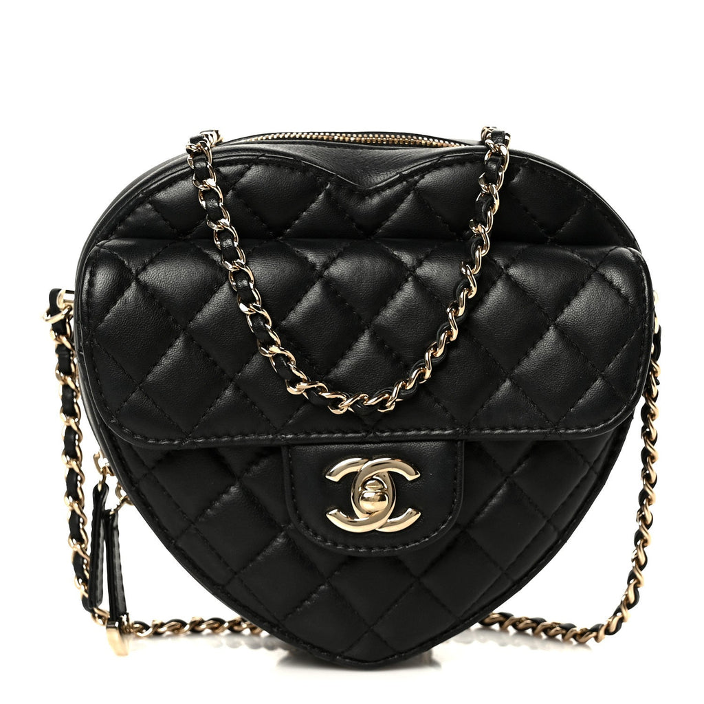Lambskin Quilted CC In Love Heart Bag Black