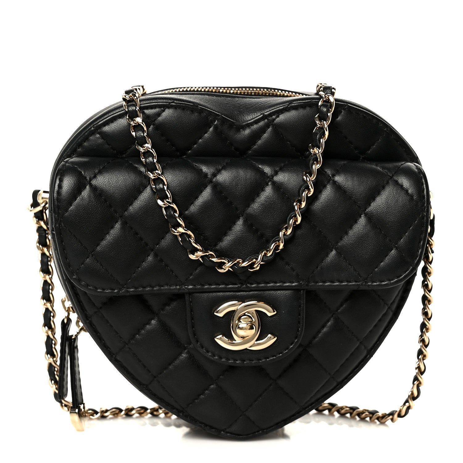 Lambskin Quilted CC In Love Heart Bag Black