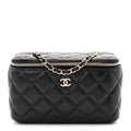 Lambskin Quilted Small Vanity Case With Chain Black