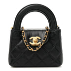 Shiny Aged Calfskin Quilted Mini Nano Kelly Shopper Black