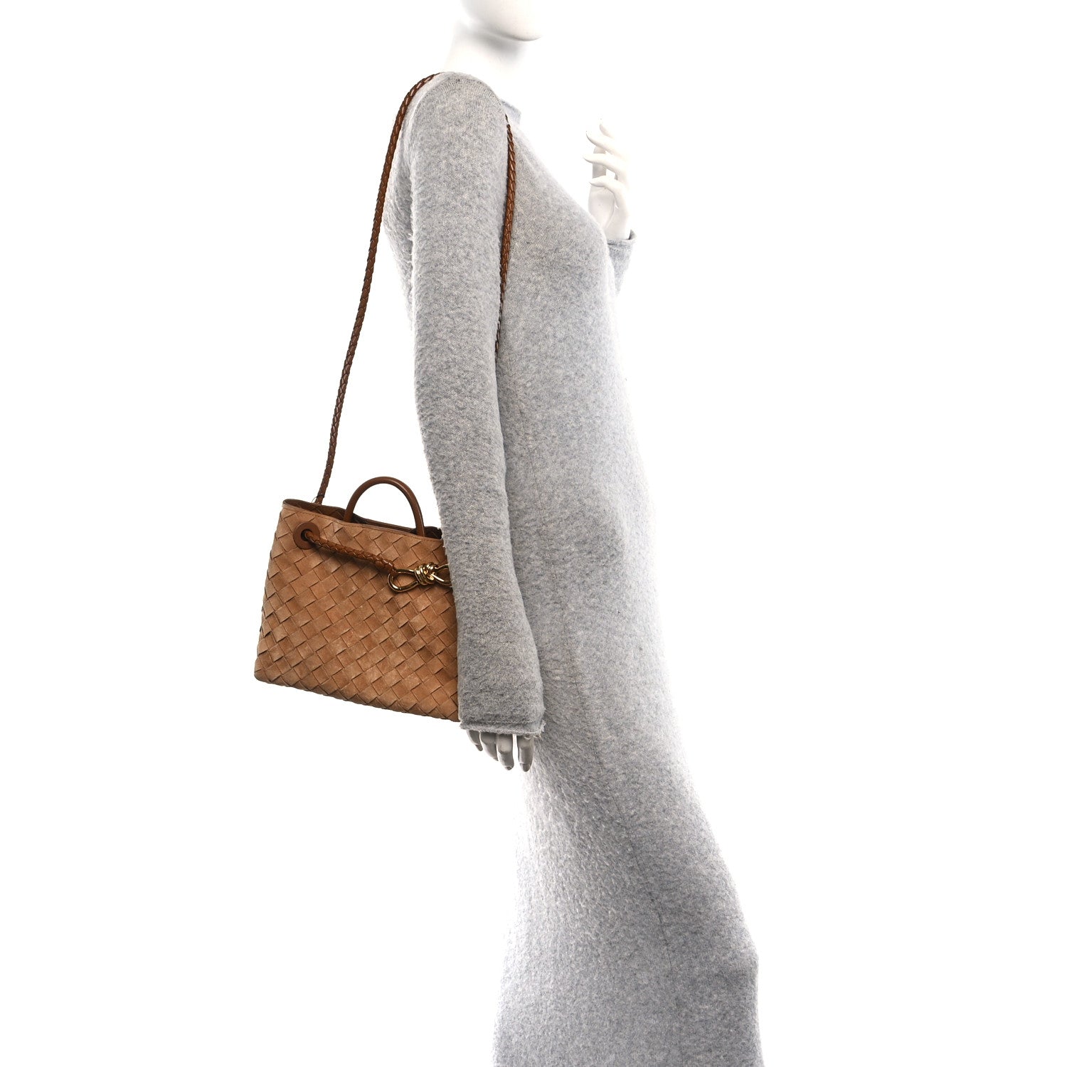 Suede Intrecciato Small Andiamo Shoulder Bag Amber
