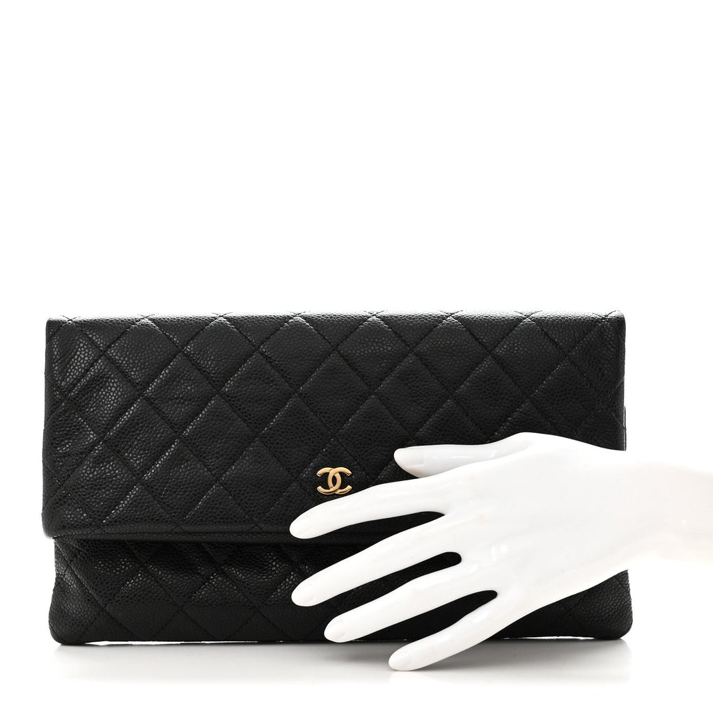 Caviar Quilted CC Beauty Clutch Black
