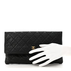 Caviar Quilted CC Beauty Clutch Black