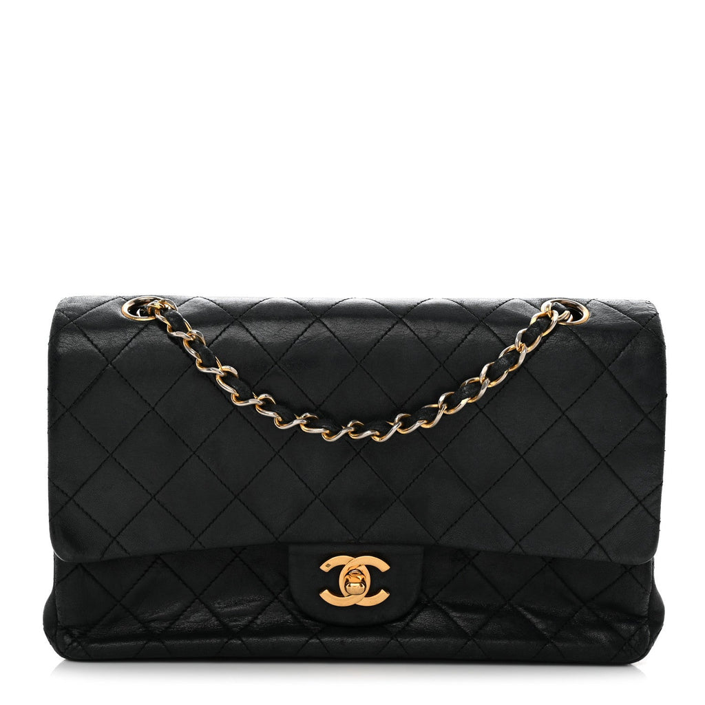Lambskin Quilted Medium Double Flap Black