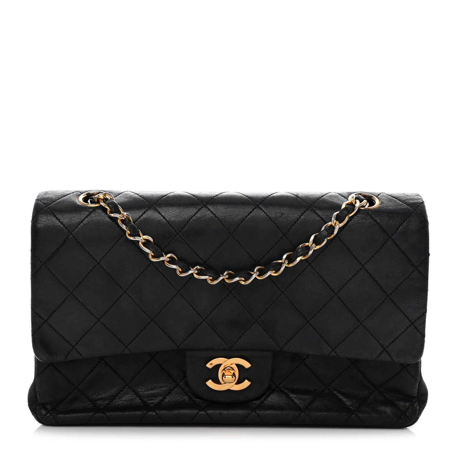 Lambskin Quilted Medium Double Flap Black