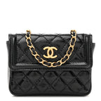 Shiny Aged Calfskin Quilted Waist Belt Bag Black