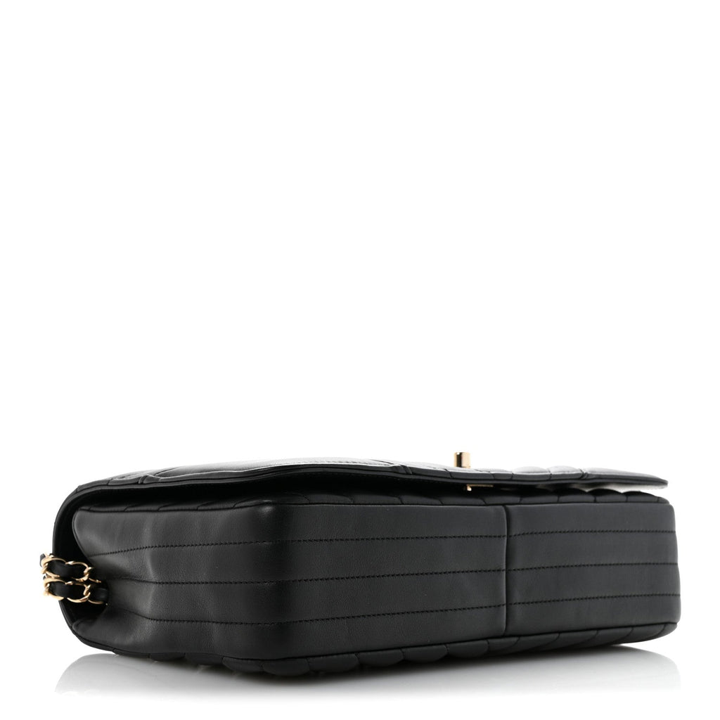 Calfskin Chevron Quilted Large Statement Flap Black