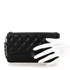 Caviar Quilted Classic Pouch With Handle Black