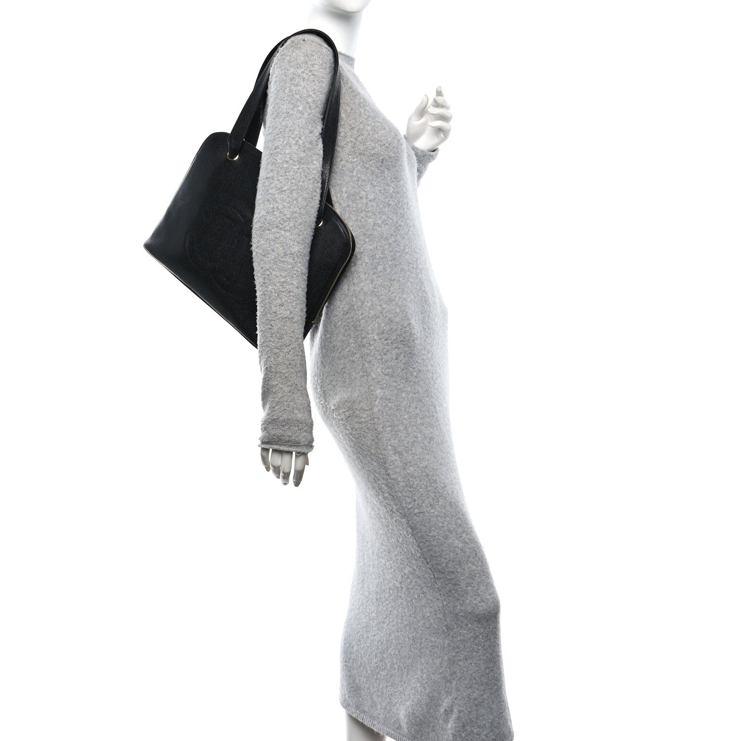 Caviar Large CC Shoulder Bag Black