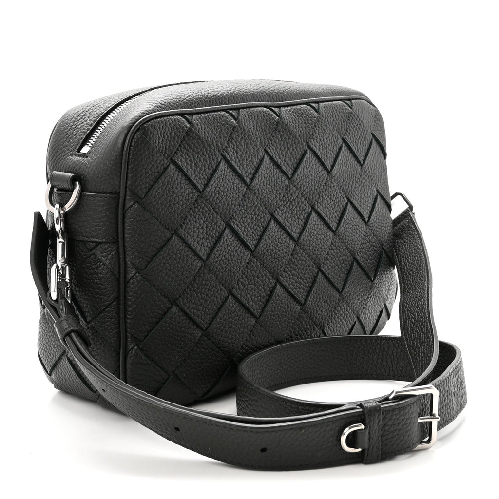 Grained Calfskin Intrecciato Medium Camera Bag Dark Green