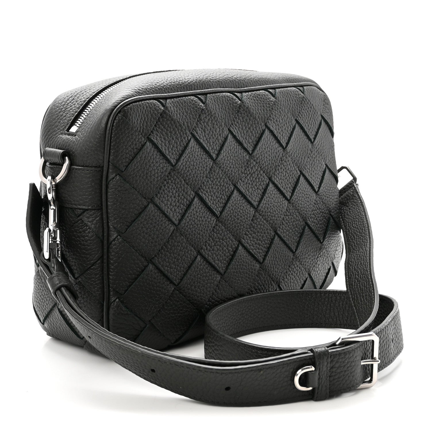 Grained Calfskin Intrecciato Medium Camera Bag Dark Green