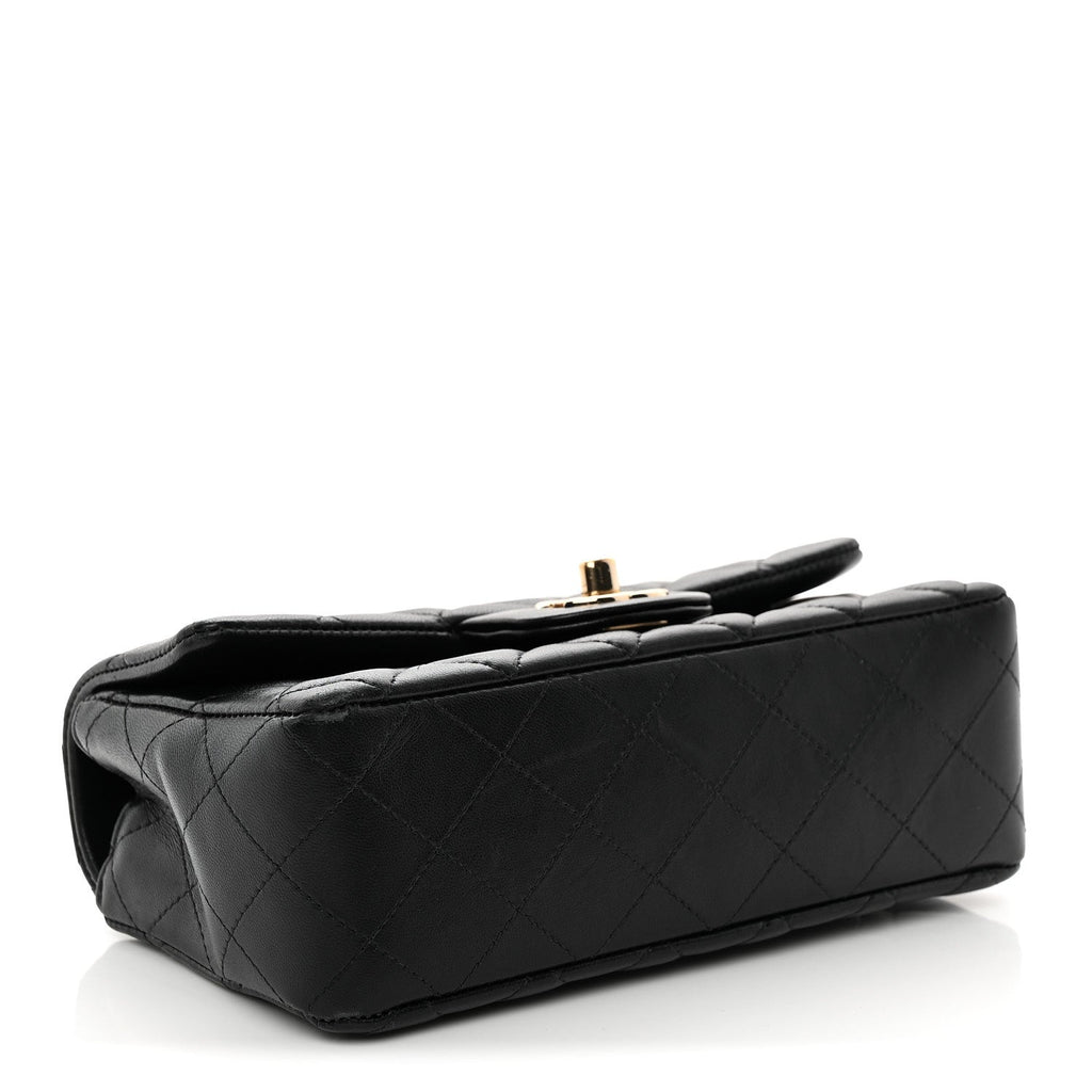 Lambskin Quilted Mini Rectangular Flap Black