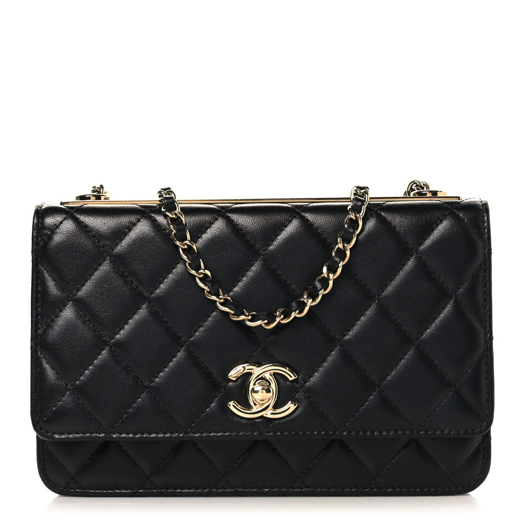 Lambskin Quilted Trendy CC Wallet On Chain WOC Black
