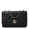 Lambskin Quilted Trendy CC Wallet On Chain WOC Black