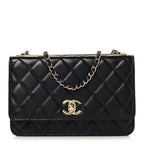 Lambskin Quilted Trendy CC Wallet On Chain WOC Black