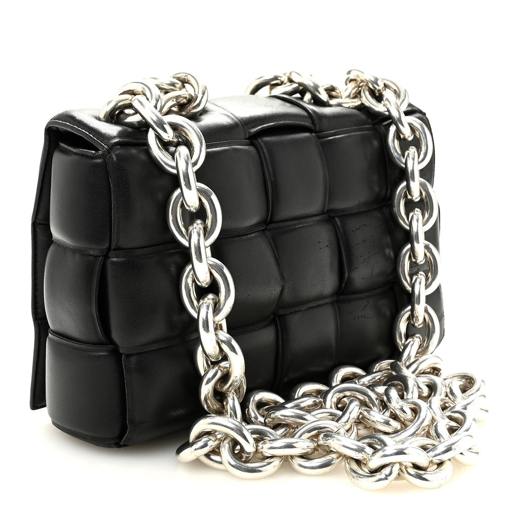 Lambskin Maxi Intreccio Padded Chain Cassette Crossbody Bag Black