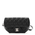 Calfskin Quilted CC Uniform Flap Belt Bag Black