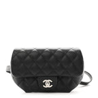 Calfskin Quilted CC Uniform Flap Belt Bag Black