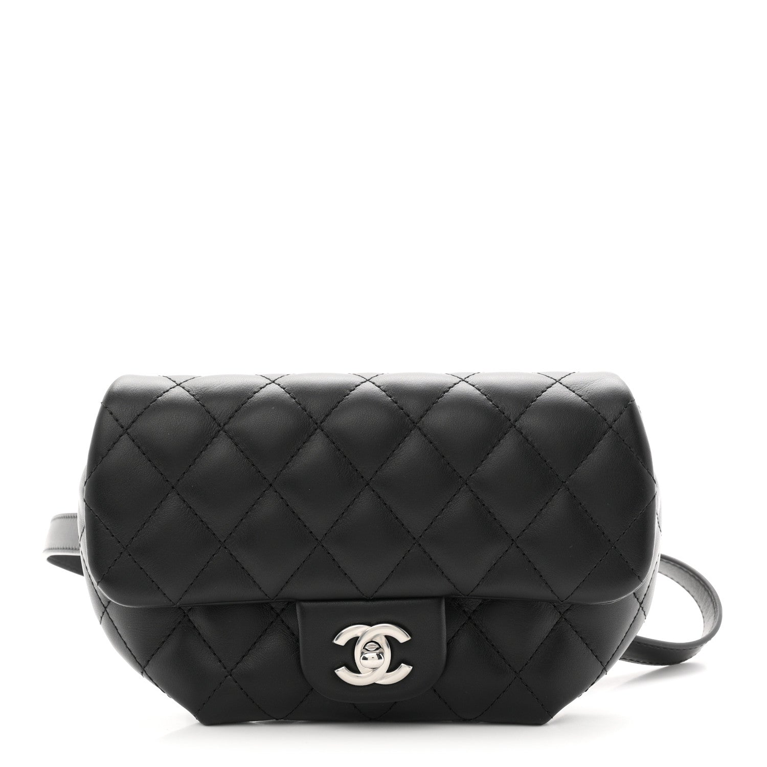 Calfskin Quilted CC Uniform Flap Belt Bag Black