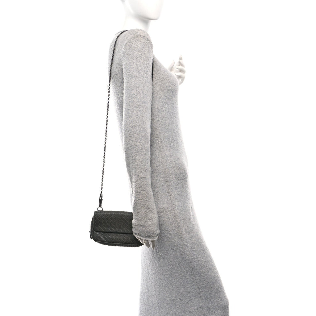 Nappa Intrecciato Small Chain Crossbody Light Grey
