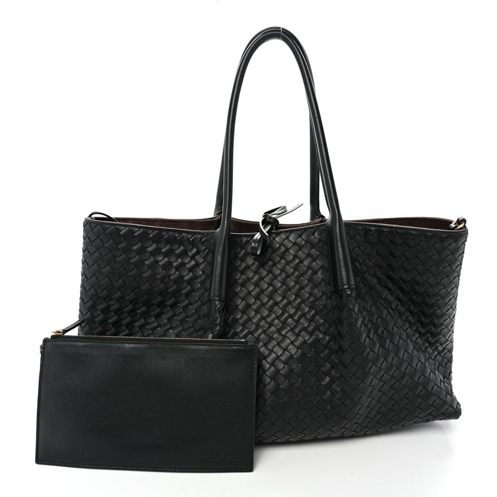 Calfskin Intrecciato Pinacoteca Reversible Tote Black Fondant