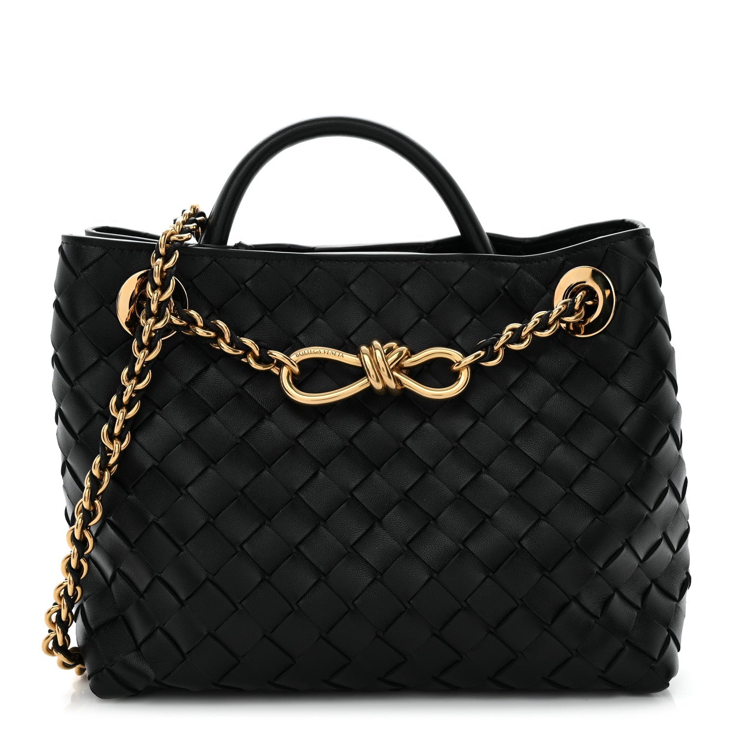 Nappa Intrecciato Small Andiamo With Chain Shoulder Bag Black
