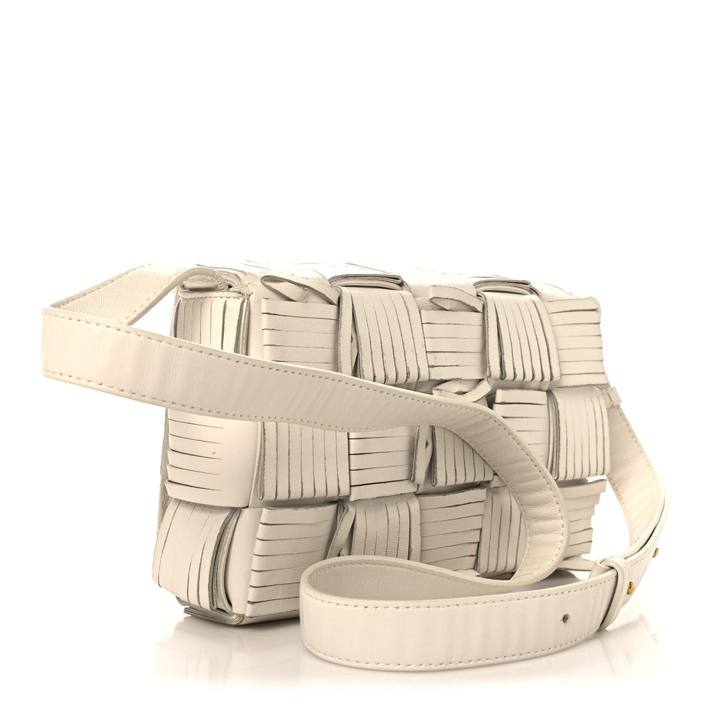 Nappa Maxi Intrecciato Fringed Cassette Crossbody Bag White