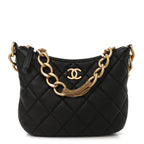 Lambskin Quilted CC Chain Hobo Black