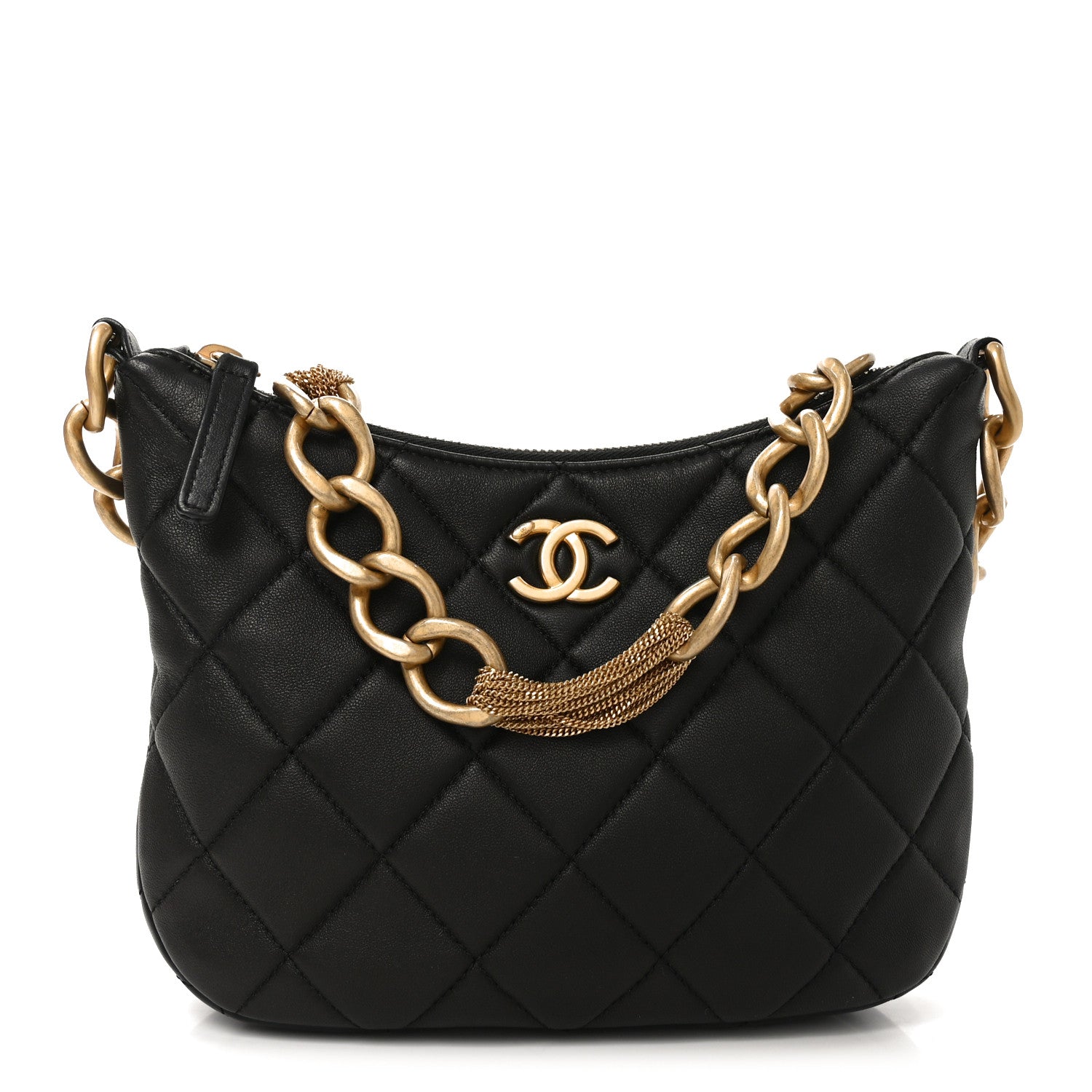 Lambskin Quilted CC Chain Hobo Black