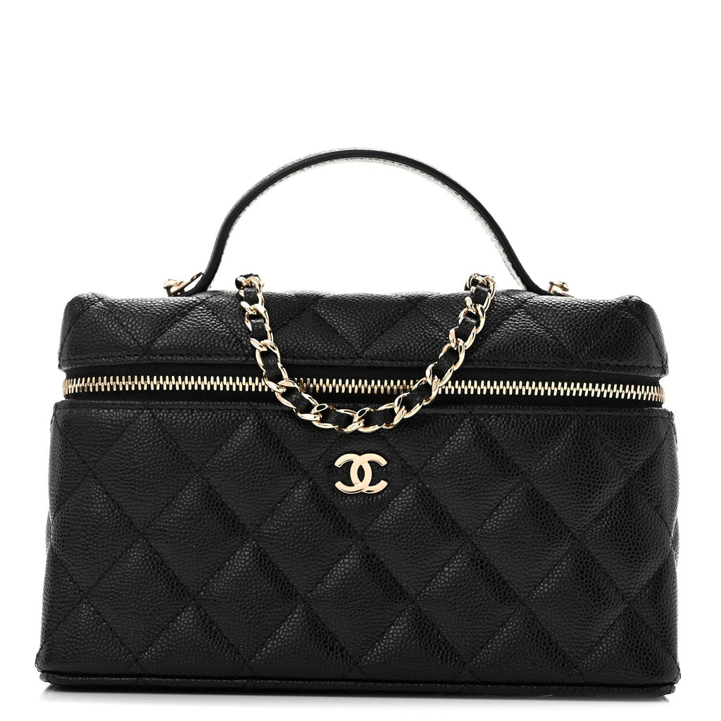Caviar Quilted Top Handle Slim Vanity With Chain Black