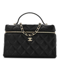 Caviar Quilted Top Handle Slim Vanity With Chain Black