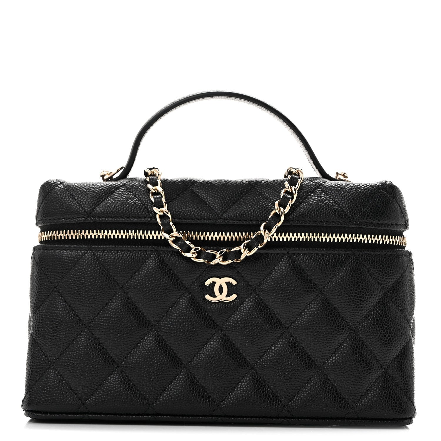 Caviar Quilted Top Handle Slim Vanity With Chain Black