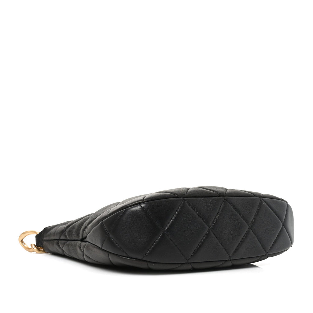 Lambskin Quilted CC Chain Hobo Black