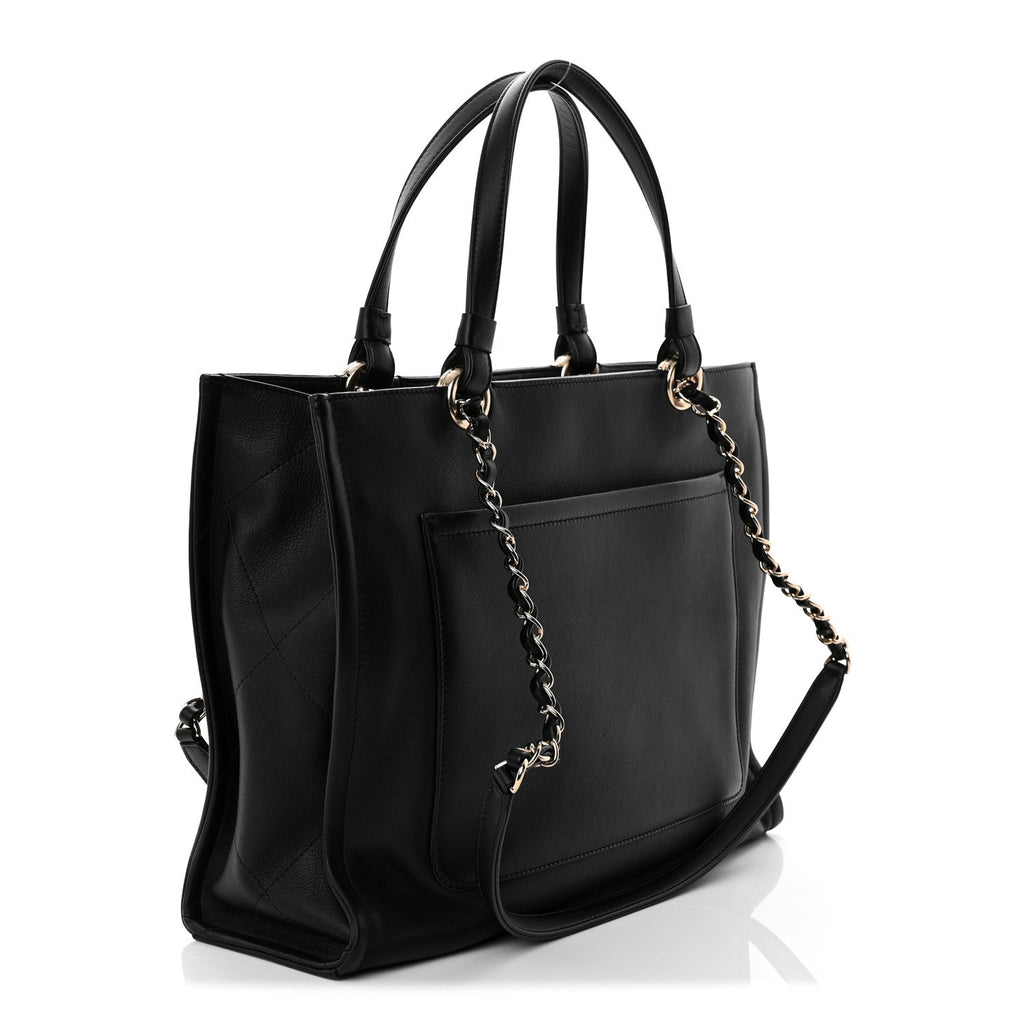 Calfskin CC Zipped Shopping Tote Black