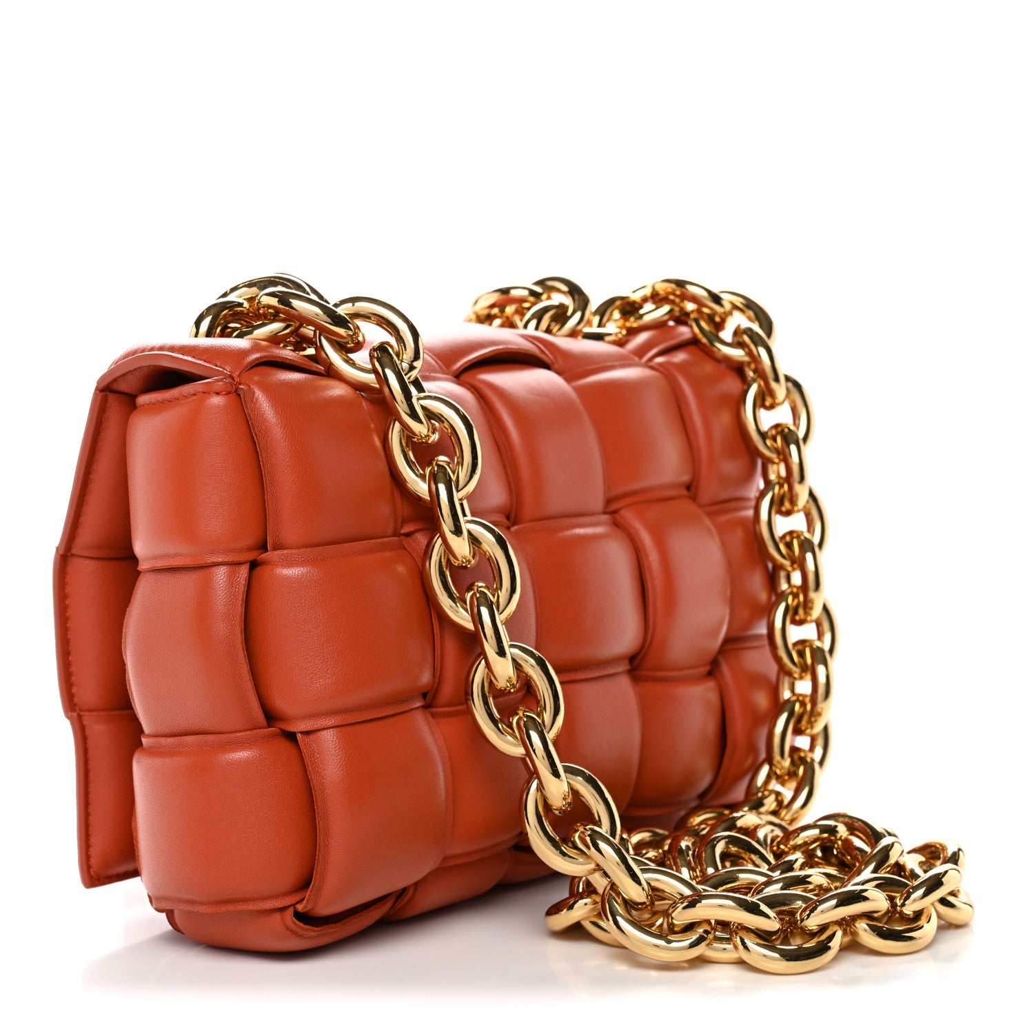 Lambskin Maxi Intreccio Padded Chain Cassette Crossbody Bag Clay